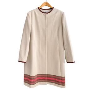 J Peterman Wool Blanket Leather Trim Swing Midi Coat Size 20